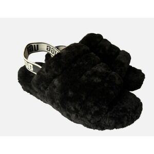 UGG Fluff Yeah Shearling Platform Slingback Sandal Slide size 5 Black 36 1107953